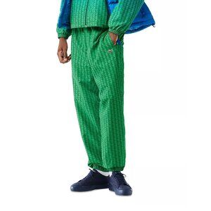 Lacoste Men's Monogram Print Track Pants Drawstring Elastic Waist Joggers Green